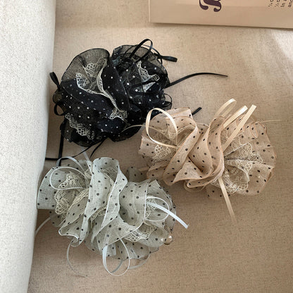 蕾絲波點復古簡約髮夾－黑色款細節｜https://igowo.tw/
