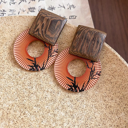 法式復古銀針圓形扁圓形樹脂流蘇耳環輕奢高級感耳圈時尚百搭耳飾