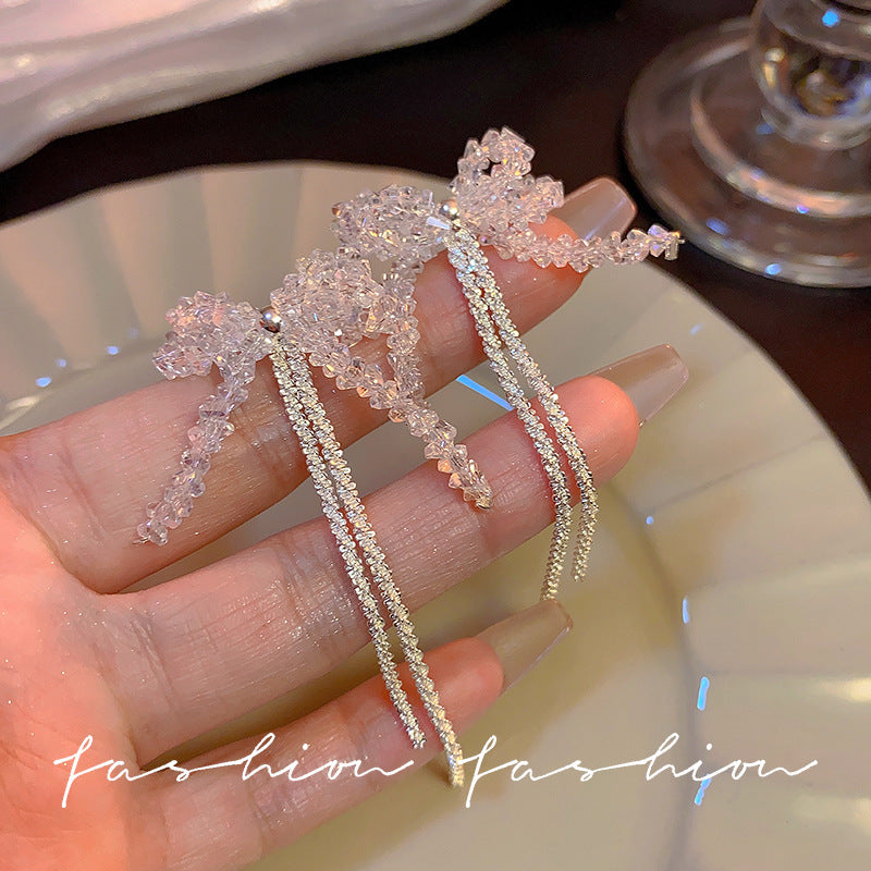 水晶蝴蝶結流蘇耳環
