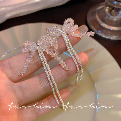 水晶蝴蝶結流蘇耳環