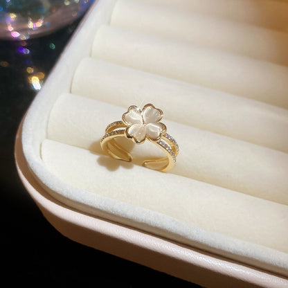 鋯石花朵鑲鑽戒指－45#戒指-金色款細節28｜https://igowo.tw/