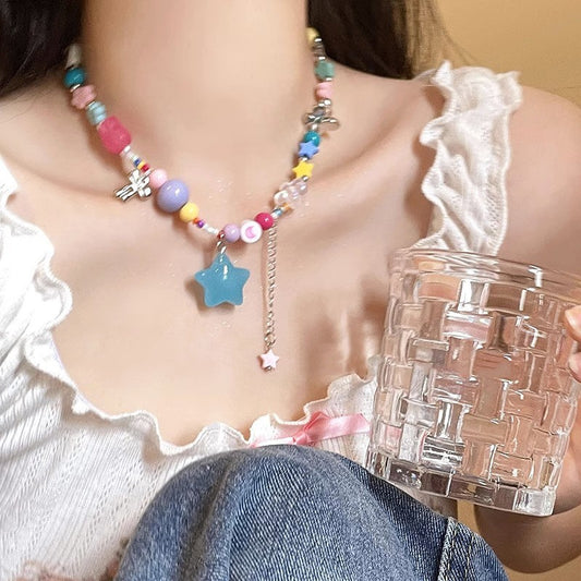 繽紛串珠愛心星星項鍊－商品主圖｜https://igowo.tw/