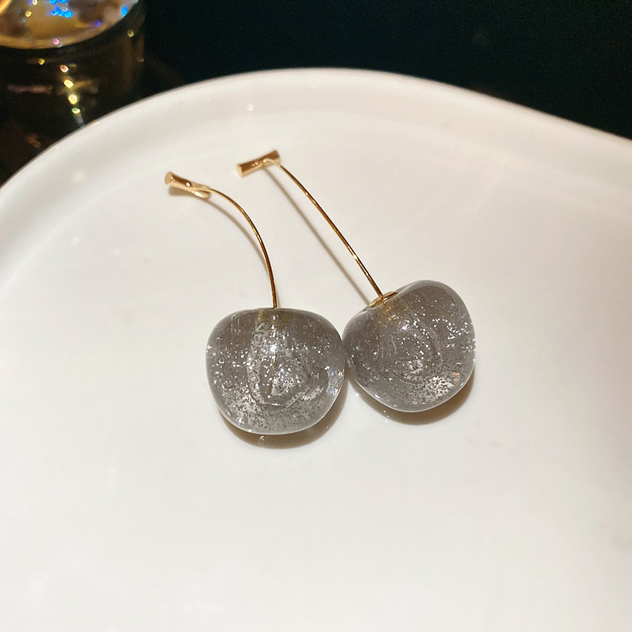 銀針草莓垂墜耳環