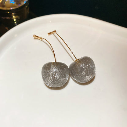 銀針草莓垂墜耳環