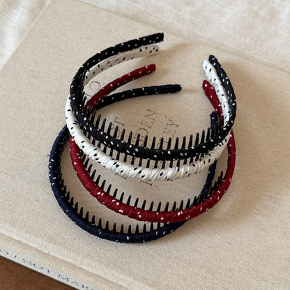 布面波點纏繞髮箍－藏青藍纏繞髮箍款細節｜https://igowo.tw/