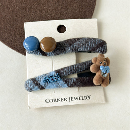 藍色小熊格紋髮夾