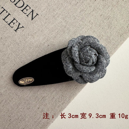 山茶花簡約髮夾－灰花-灰毛線BB款細節｜https://igowo.tw/