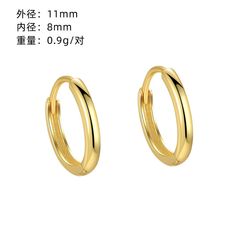 S925 光面素圈耳環女日韓極簡小眾百搭養耳洞耳圈夏季免摘耳扣