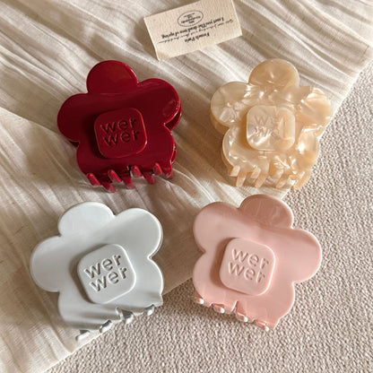醋酸板材花朵鯊魚夾－藍色款細節｜https://igowo.tw/