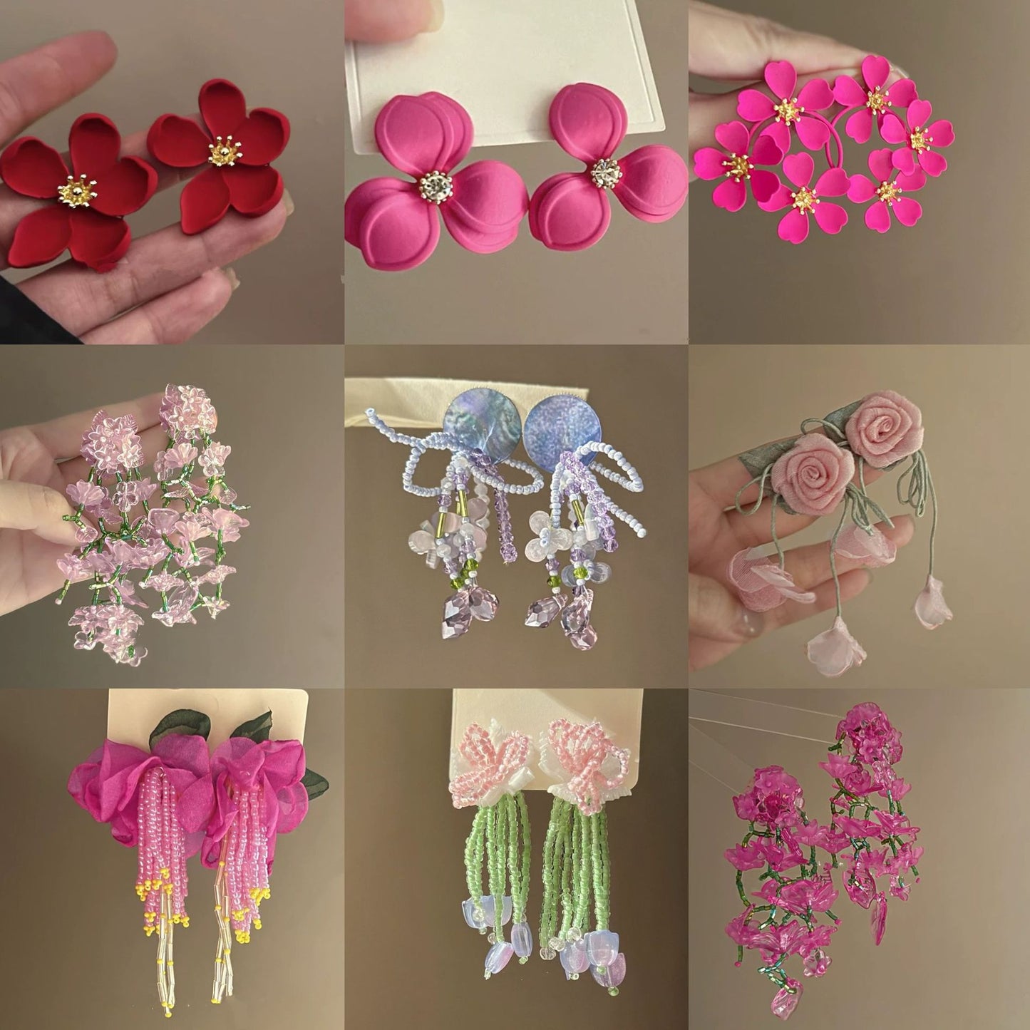 銀針超仙氛圍感網紗彩花珍珠耳環森系百搭耳墜少女心甜美清新耳飾