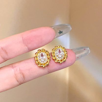輕奢橢圓形鋯石花邊耳釘