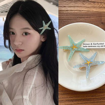 亞克力暈染海星側邊發夾度假風甜美百搭鴨嘴夾時尚氣質小眾發飾女