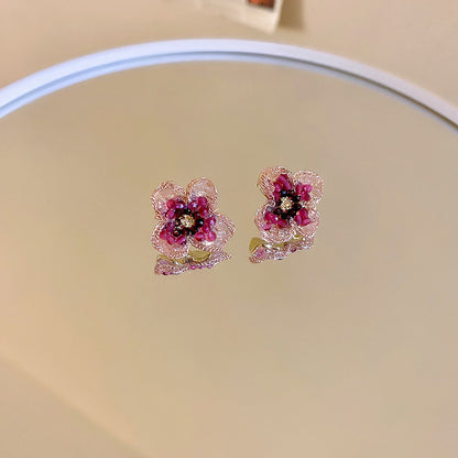 銀針網紗布藝蝴蝶花朵耳環超仙甜美少女心耳釘度假風網紅同款耳飾