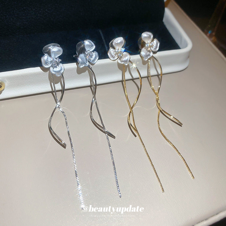 耳夾~18k真金電鍍鋯石滴油花朵簡約時尚日常通勤耳環輕奢小眾耳飾