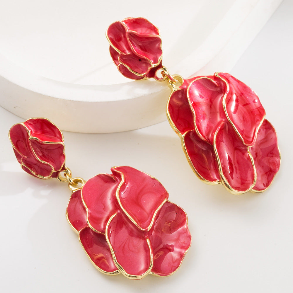 S925琺瑯花朵耳環－全紅款細節1｜https://igowo.tw/