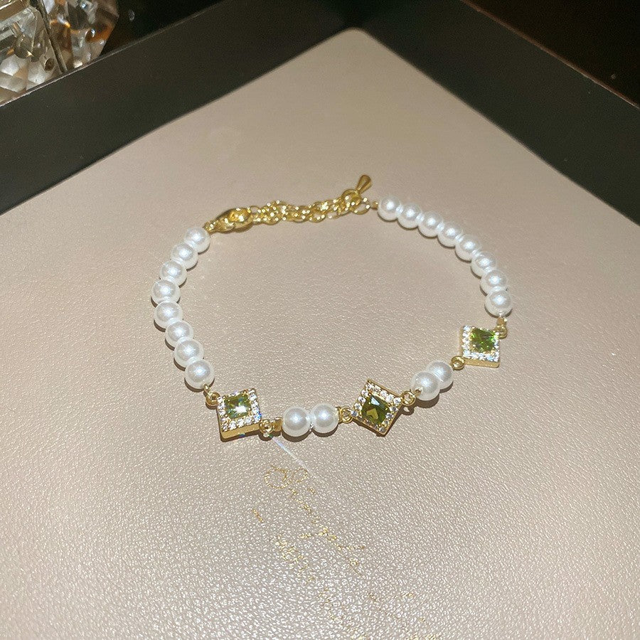 韓系鋯石菱形花朵手鏈簡約時尚日常通勤百搭手環輕奢高級感手飾女