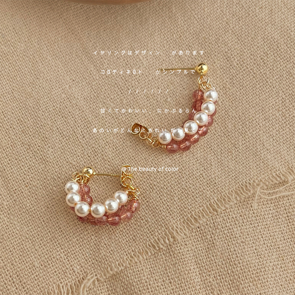 天然石草莓圓形耳環－商品主圖｜https://igowo.tw/