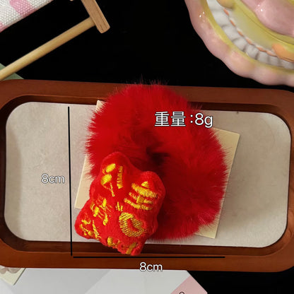 紅色絨面文字髮圈