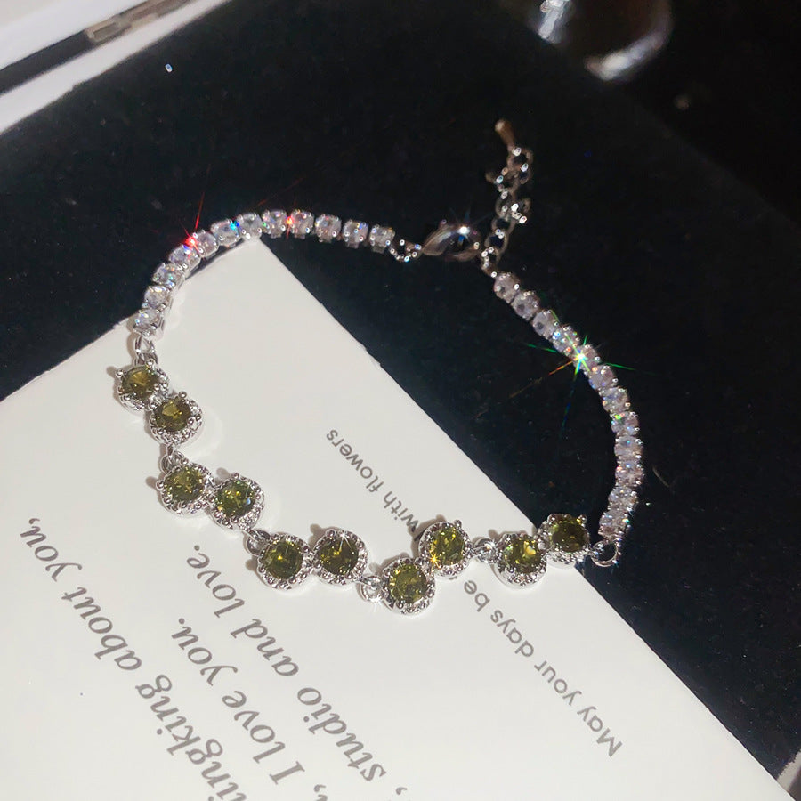 歐美新款超閃鋯石幾何圓形手鏈女輕奢高級感手環簡約時尚百搭手飾