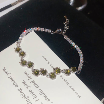 歐美新款超閃鋯石幾何圓形手鏈女輕奢高級感手環簡約時尚百搭手飾