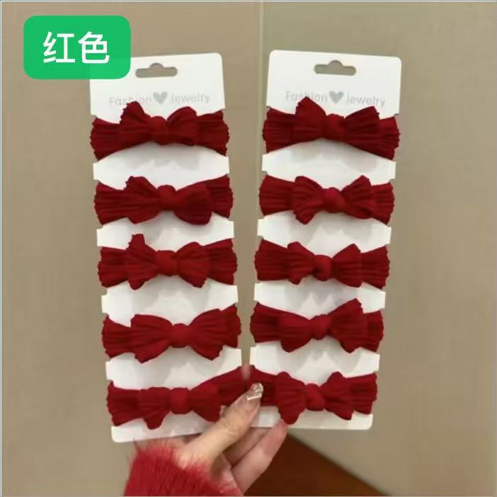 紅色彈力繩蝴蝶結髮圈