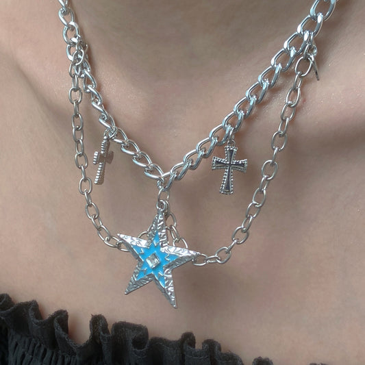 藍色星星十字項鍊－商品主圖｜https://igowo.tw/