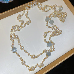 鑲鉆曼塔玫瑰珍珠串珠項鏈套裝法式小眾輕奢鎖骨鏈高級感新款頸鏈