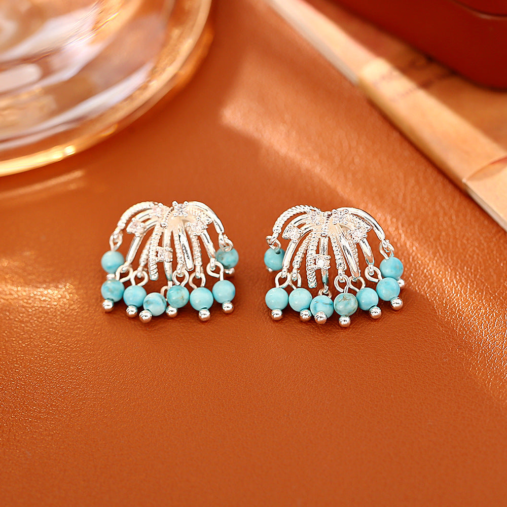 棕色虎眼石流蘇耳釘－細節特寫1｜https://igowo.tw/