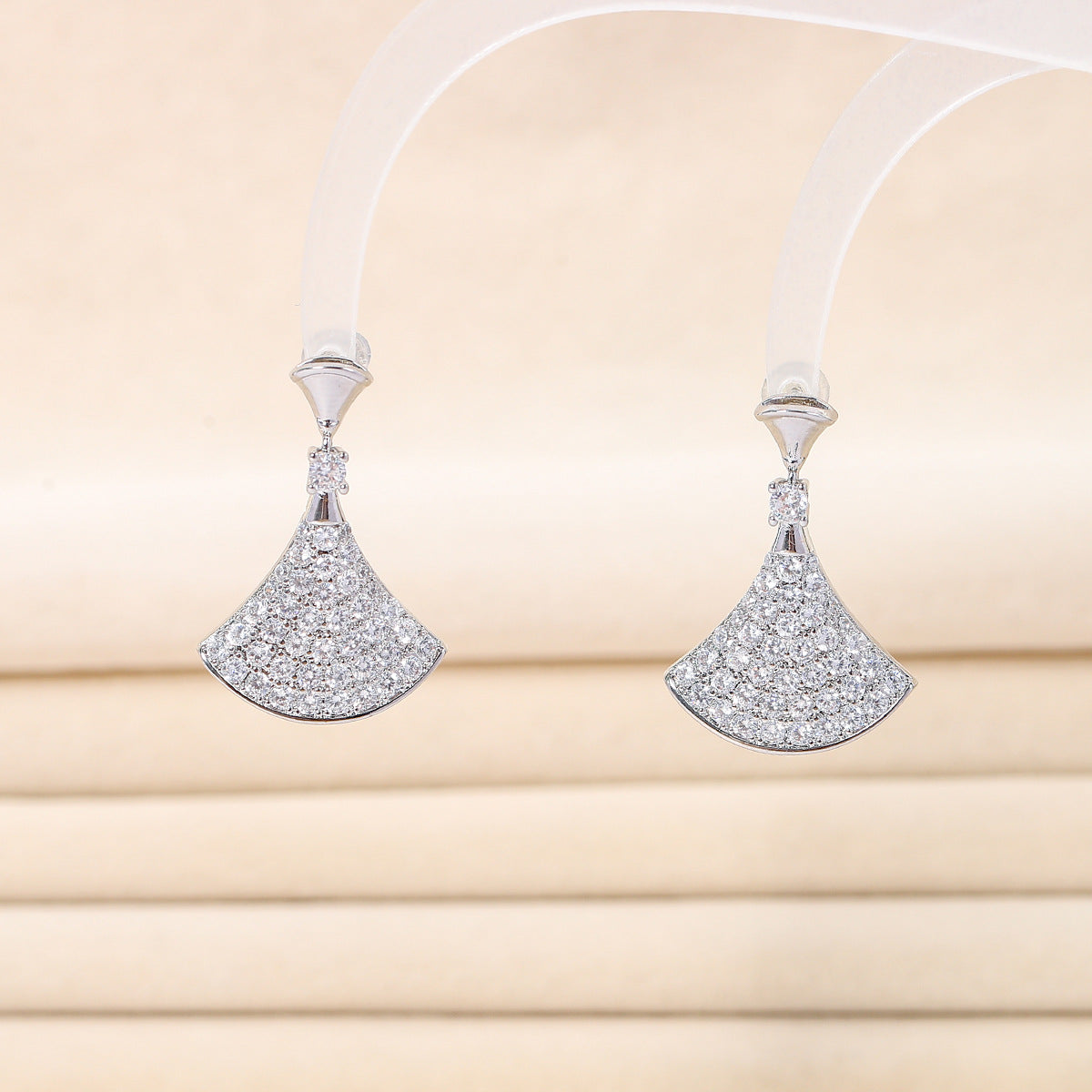 S925鋯石扇形耳釘