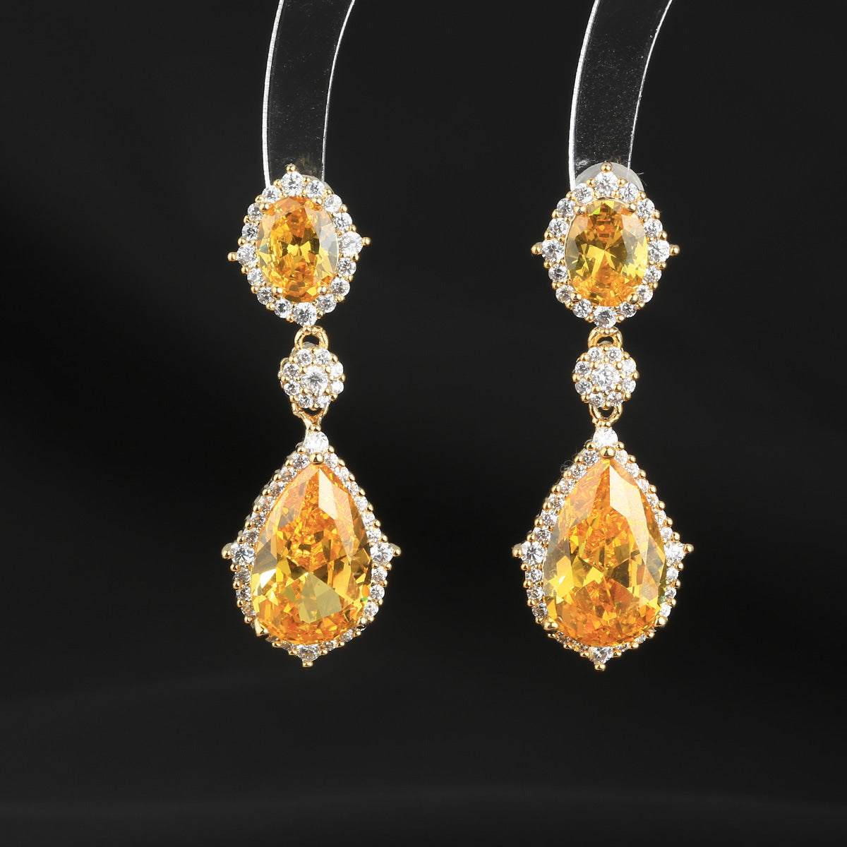 S925鋯石水滴微鑲耳釘
