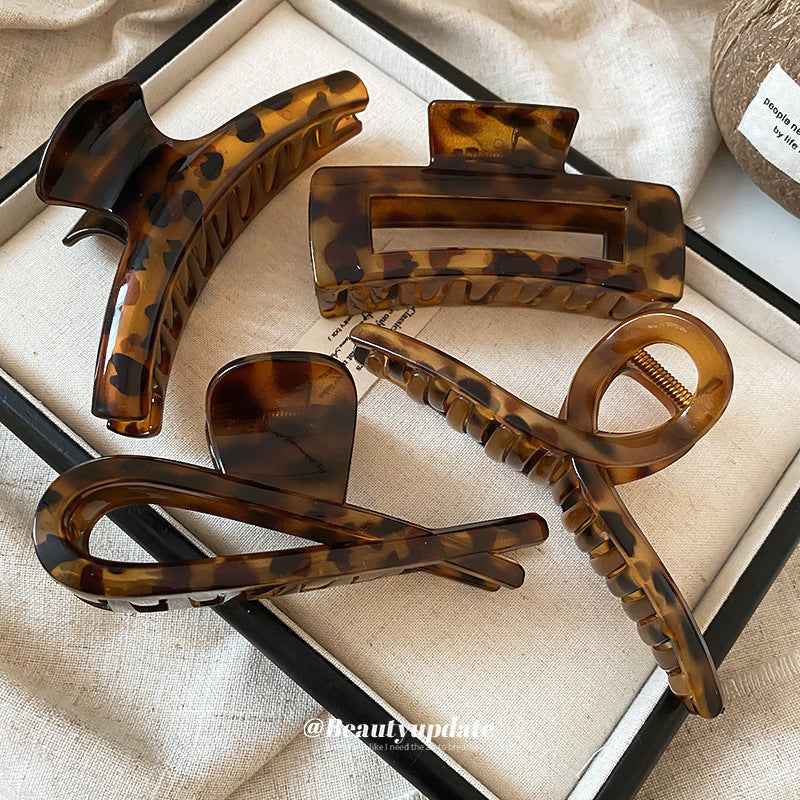 復古氣質豹紋大號發夾抓夾小眾后腦勺盤發鯊魚夾百搭高級感發飾女