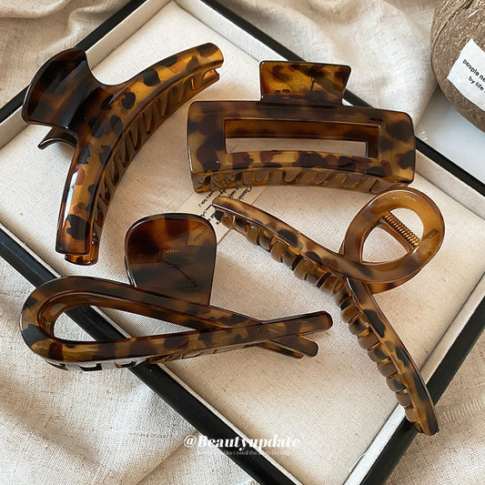復古氣質豹紋大號發夾抓夾小眾后腦勺盤發鯊魚夾百搭高級感發飾女