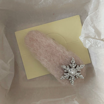 銀色絨面雪花髮夾