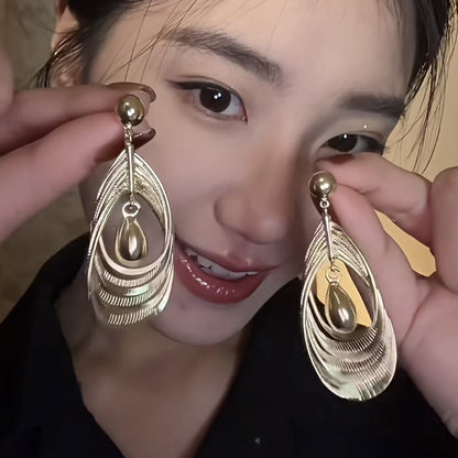 銀針法式復古金屬幾何吊墜耳釘輕奢高級感耳環設計感小眾耳飾批發