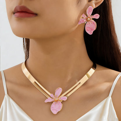 琺瑯花朵項鍊耳環組