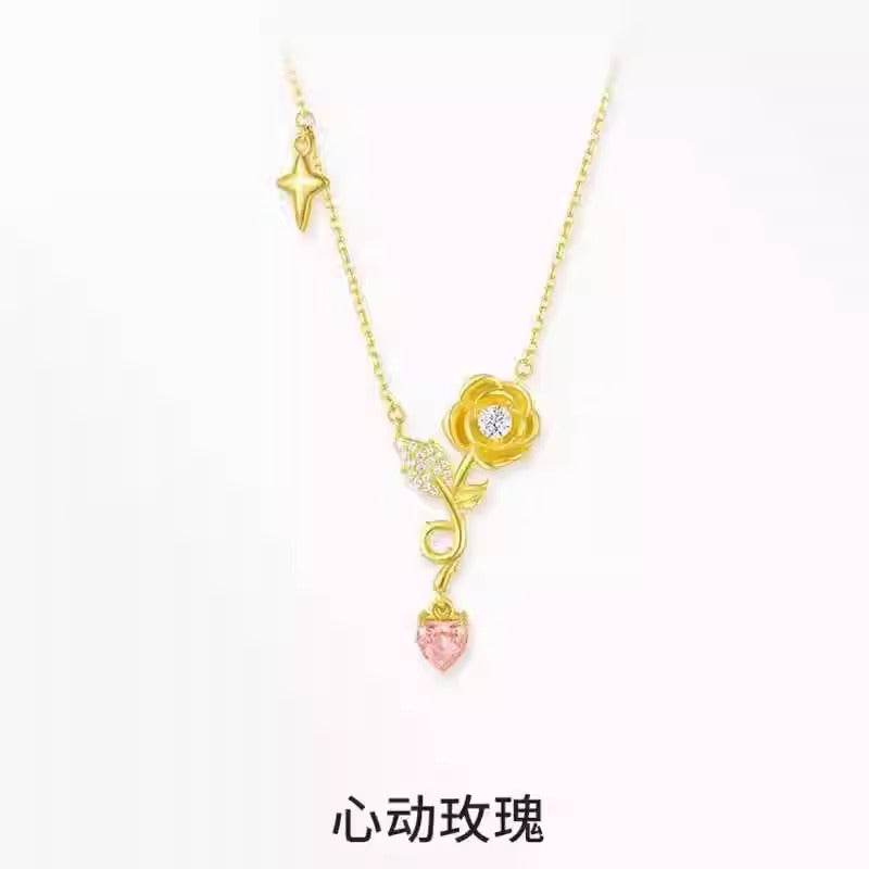 S925鋯石玫瑰愛心項鍊－商品主圖｜https://igowo.tw/