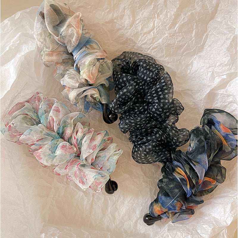 網紗碎花鯊魚夾－碎花粉款細節｜https://igowo.tw/