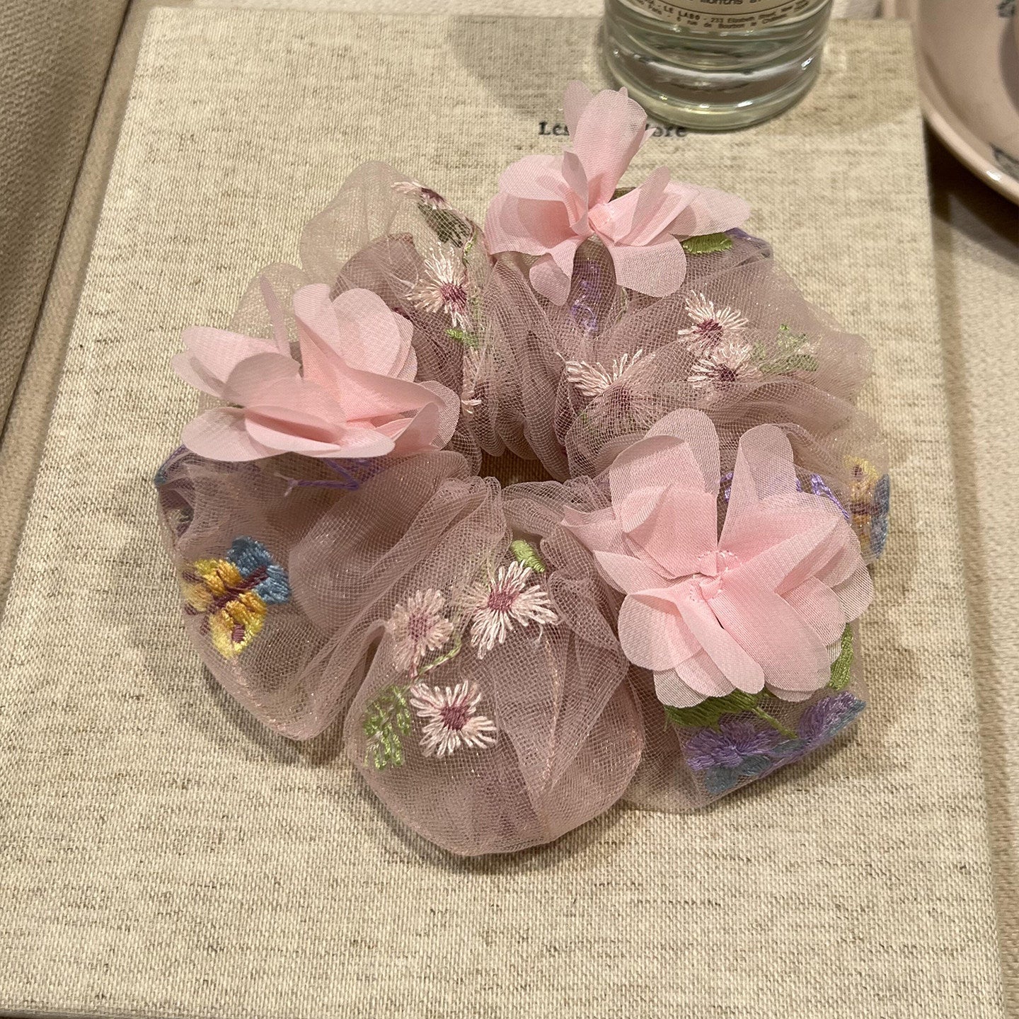 網紗大腸圈刺繡髮圈