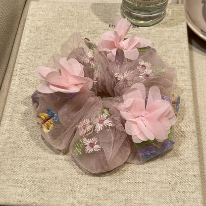 網紗大腸圈刺繡髮圈