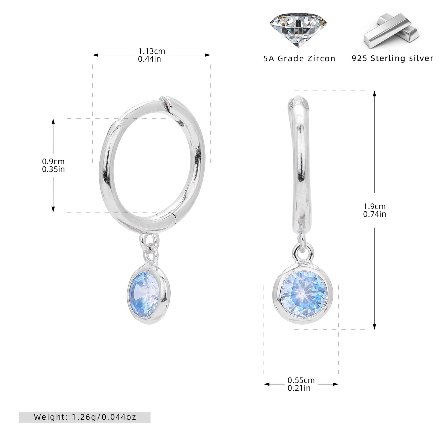 S925 耳環圓形十二生辰石耳墜鑲鋯耳飾小眾百搭飾品