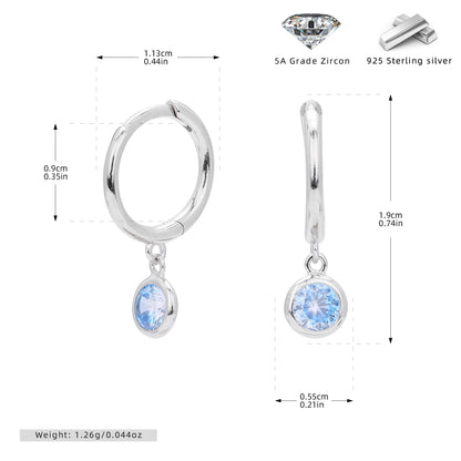 S925 耳環圓形十二生辰石耳墜鑲鋯耳飾小眾百搭飾品