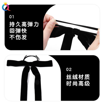 絨面緞帶蝴蝶結髮圈－第二視角實拍｜https://igowo.tw/