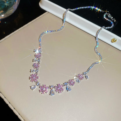 粉色鋯石花朵水滴項鍊