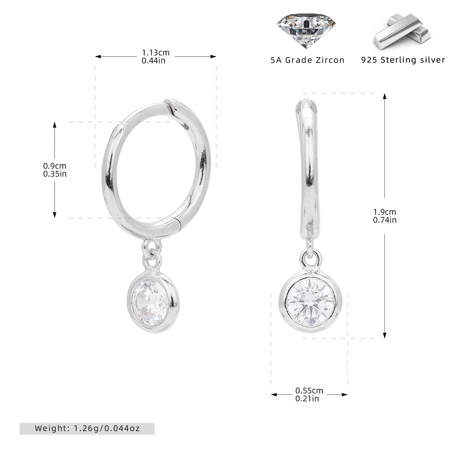 S925 耳環圓形十二生辰石耳墜鑲鋯耳飾小眾百搭飾品