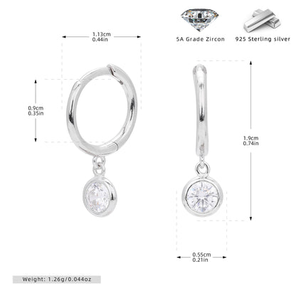 S925 耳環圓形十二生辰石耳墜鑲鋯耳飾小眾百搭飾品