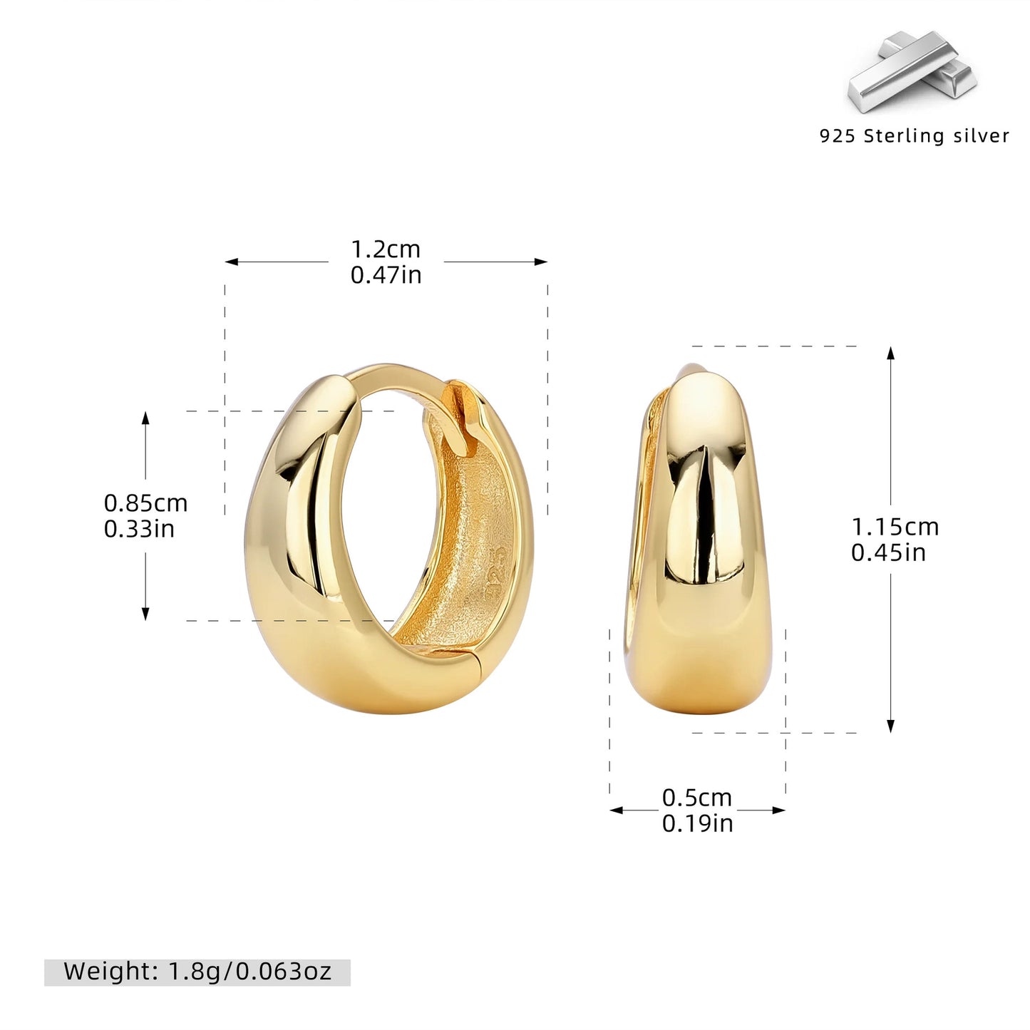 S925 耳環圓弧光面多尺寸耳飾百搭款輕奢高級感飾品