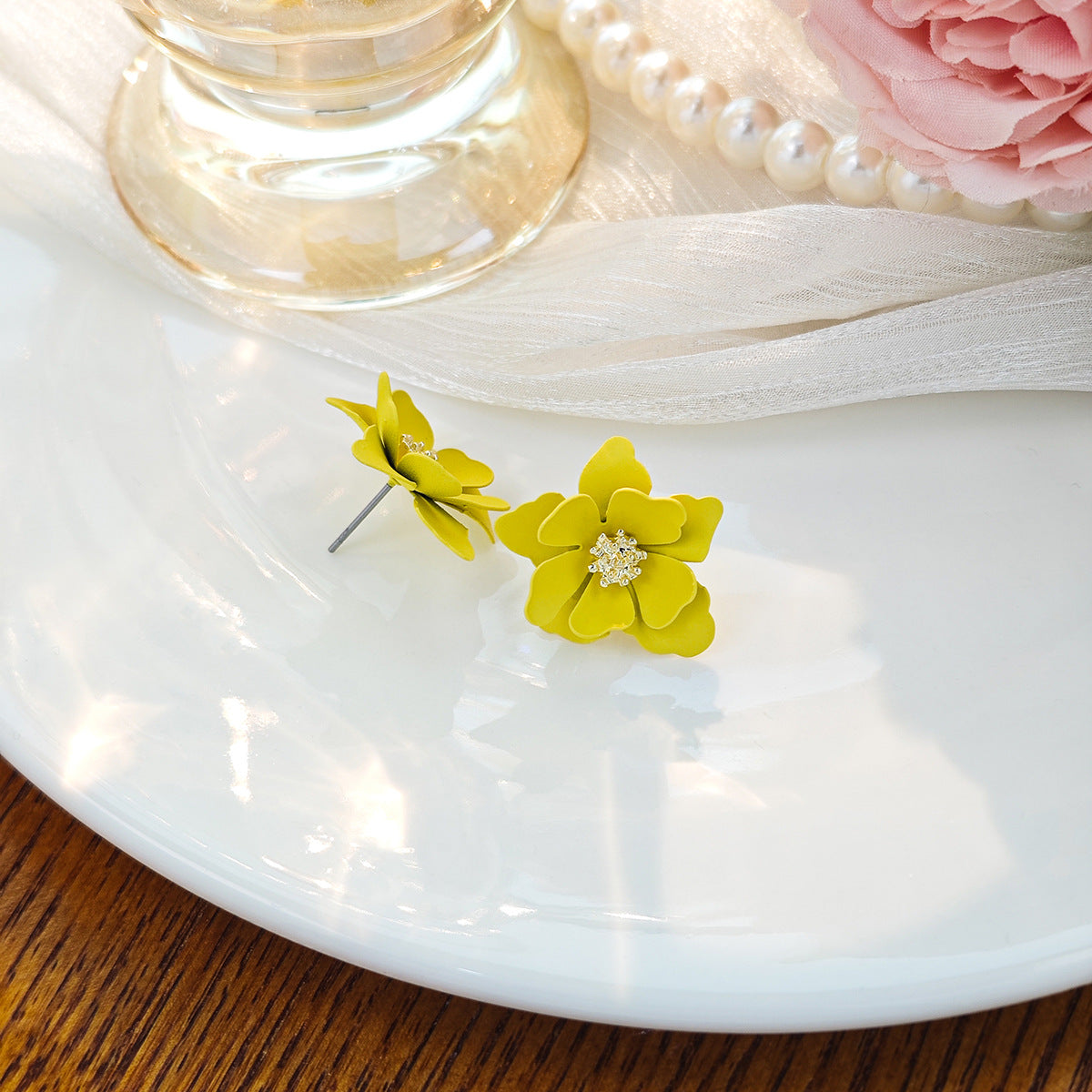 花朵多層簡約耳環－4/粉色款細節｜https://igowo.tw/