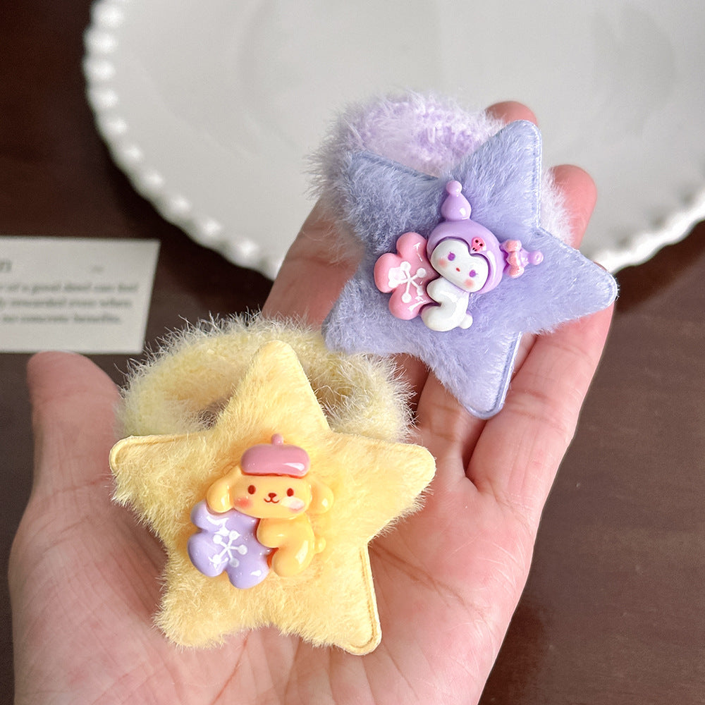 絨面卡通髮圈－黃色星星款細節1｜https://igowo.tw/