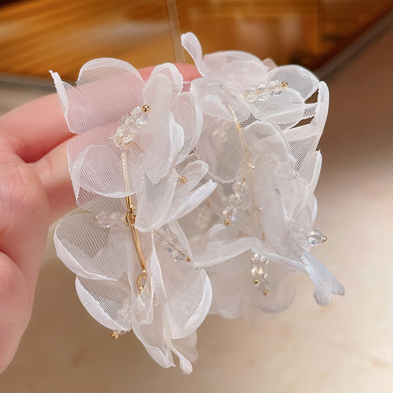 銀針花朵網紗超仙耳環韓系小清新流蘇耳墜小眾甜美氣質度假風耳飾