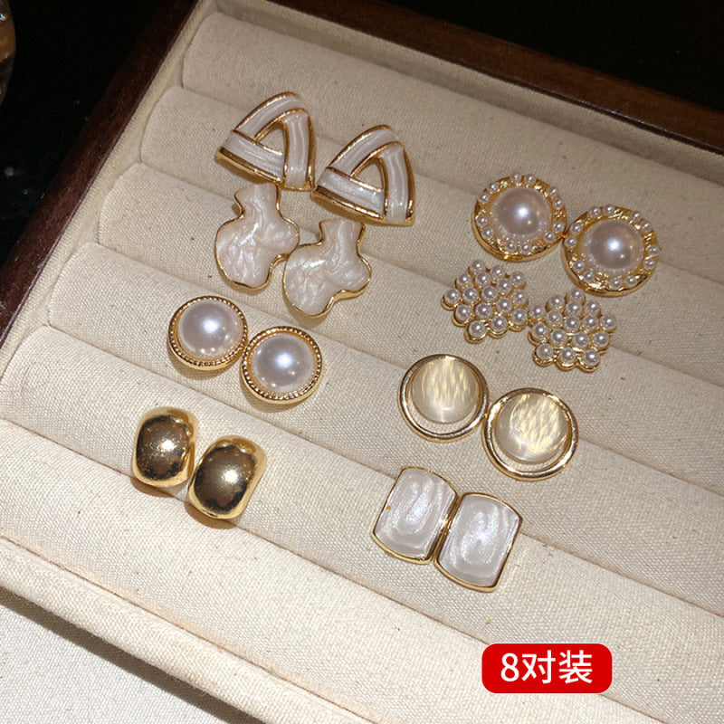 珍珠愛心鑲鑽耳環套組